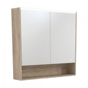 Fie LED Mirror Cabinet with Display Shelf & Scandi Oak Side Panels 900